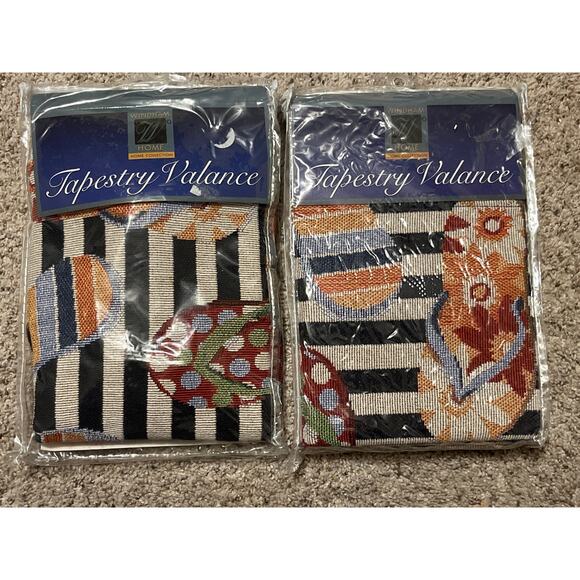 PAIR Tapestry Valances Stripes & Sandals 54” x 15” Windham Home NEW - Picture 1 of 5